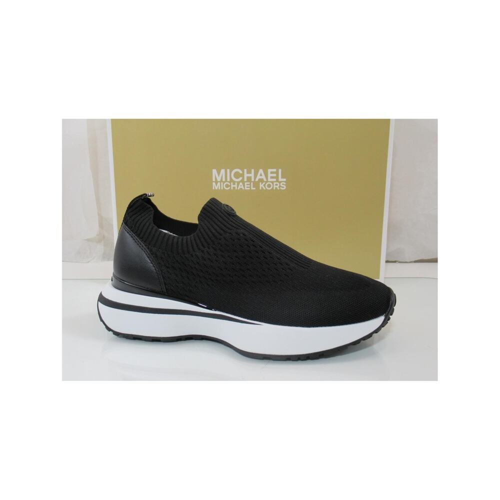 Michael Kors Ari Slip On Sneakers MK Logo Soft Stretch Knit Black Size 7